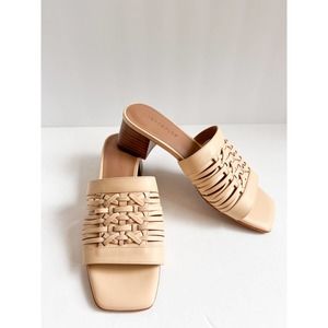 AEROSOLES Women's Tan Leather Square Toe Block Heel Evette Slide Sandals size 7